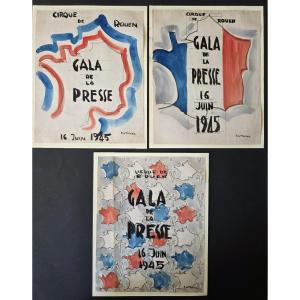 Pierre Le Trividic. Rouen School. Poster Designs For The Press Gala. 1945.