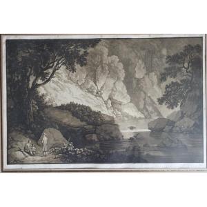 Animated Mountain Landscape. Swiss School Circa 1800. Aquatint.