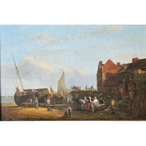 Dutch School Circa 1800. Return From Fishing. Oil On Canvas.