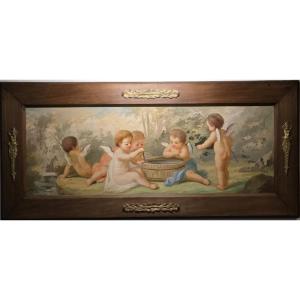 Scene Of Cherubs. French School. Oil On Canvas.