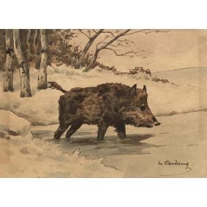Charles De Condamy, Wild Boar In The Snow