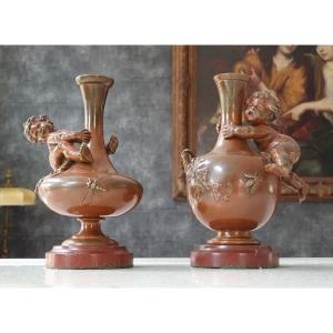 Auguste Moreau, Bronze Posy Vases