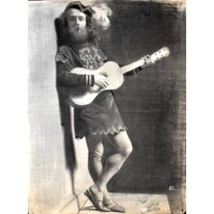 Tableau dessin Troubadour à La Guitare Académique Signé Gaston HOFFMANN (1883-c.1960)