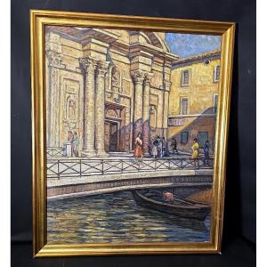 Painting Of Martigues, Church Of The Madeleine, Signed Ferdinand Olivier (1873-1957)