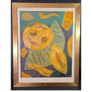 Pastel Painting, Abstract Composition, Signed Henri Goetz (1909-1989)