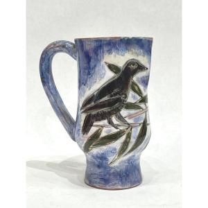 Geneviève Duboul (1913-2007) - Ceramic Pitcher Decorated With A Pair Of Birds 