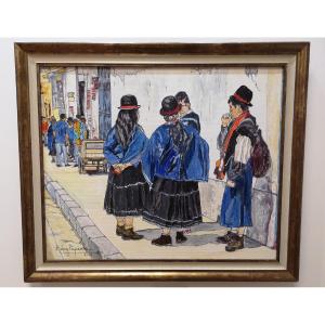 Rémy Peyranne ( 1935 - 2018 ) Scène Animée à Popayan - Oil On Canvas