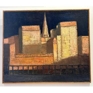 Jean - Pierre Floch ( 1937 - 2015) View Of A Village - Oil Painting