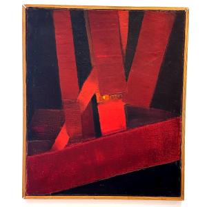 Jean - Pierre Floch ( 1937 - 2015) Painting Abstract Composition Red And Black