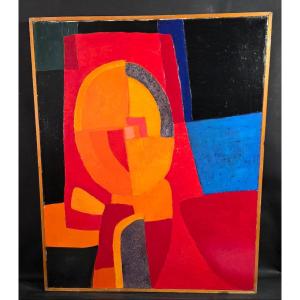 Oil Painting Abstract Composition Cubism Signed Jean-pierre Floch (1937-2015)