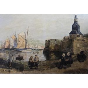 The Bay Of Concarneau, Brittany. Early 20th Century Oil On Canvas Signed A. Privat ?