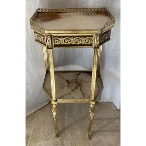 Pedestal Table In Bronze And Onyx Transition Style