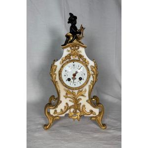 Louis XV Style Gilt Bronze And White Marble Clock. 