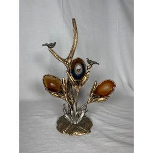 Gilt Bronze And Silver Agate Sculpture 