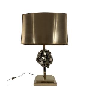 Pyrite And Brass Decorator's Lamp Circa 1970