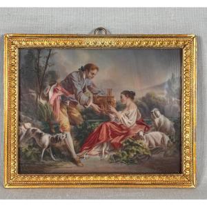 Pair Of Miniatures Painted On Ivory After François Boucher, Late 19th Century