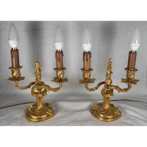 Pair Of Louis XV Style Lamps By Colin Et Jollet & Cie, Early 20th Century 