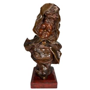 Bronze Bust Signed Georges Van Der Straeten, Foundry Société Des Bronzes De Paris 