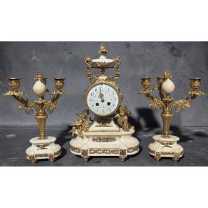 Gilt Bronze And Marble Fireplace Set In The Louis XVI Style, Late 19th Century.