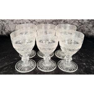 Set Of 6 Saint-louis Crystal Trianon Wine Glasses