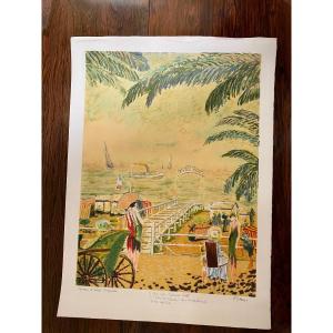 Ramon Dilley Lithographie épreuve D’artiste La Plage Du Carlton 