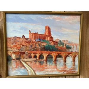 Joseph Crozes, Oil On Canvas, "albi And The Cathedral"