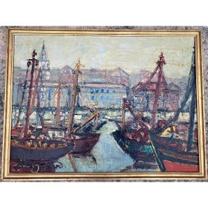 Oil On Canvas - The Port Of Marseille - Jean Goudard