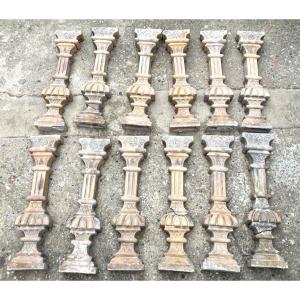 12 Terracotta Balustrade Pillars In Neo-romand Style Late 19th Century