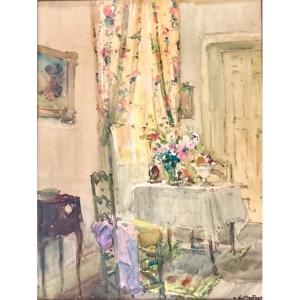 Watercolor - Louis Agricol Montagné - The Flowery Salon - Bourgeois Interior