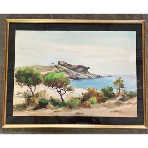 Watercolor - Ezéquiel Torroella - A Cove: South Of France 