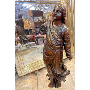 Statue Of A Saint - 18th Century Wooden Sculpture 