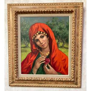Painting - Anatola Soungouroff - Portrait: The Red Rose 