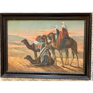 Camels And Bedouins In The Desert - François Xavier Krugler (1864 - 1941) 
