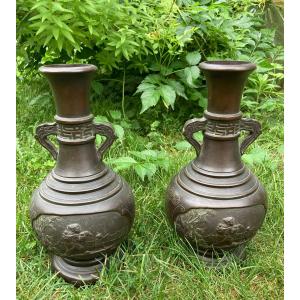 Pair Of Bronze Vases - Vietnam -asia