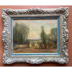 Park Entrance Under A Pink Sky - Guy Cambier