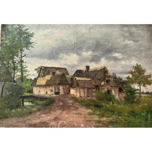 Arthur Perdreau (19th-20th Century), Farmhouse In Normandy?, Barbizon School, Oil On Canvas