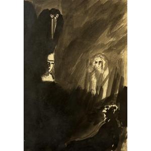 André Girard (chinon 1901-nyack (usa) 1968), The Raven (3), Wash Drawing, 1929