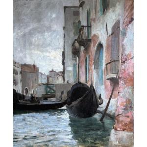 Raymond Allegre (1857-1933), Canal In Venice, Italy, Oil On Canvas