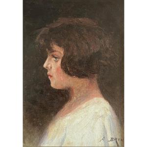 Alexandre Brun (marseille 1853-1941), Portrait Of A Young Girl In Profile, Oil On Canvas