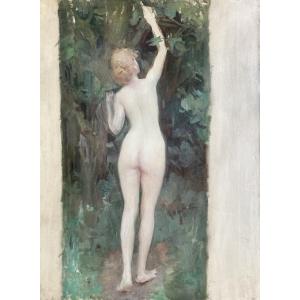 French School Circa 1900, The Harvest Or Nude From The Back, Oil On Canvas, Study