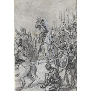 Félix Philippoteaux (1815-1884), The White Plume: A Study For The History Of England? (drawing)