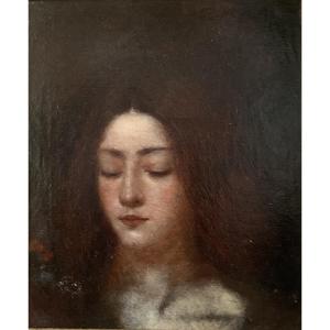 English Symbolist School Circa 1880, Portrait Of A Woman, Oil On Canvas