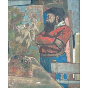 French School, 20th Century, Presumed Portrait Of Paul Cézanne In His Studio, Oil