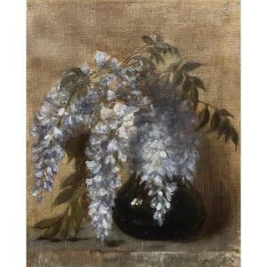 French School, Early 20th Century - Decorative Art, Wisteria Branches In A Vase, Oil On Canvas