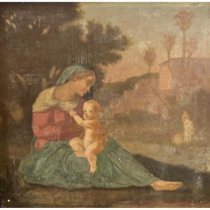 French School, Late 19th Century, Virgin And Child, Oil On Panel