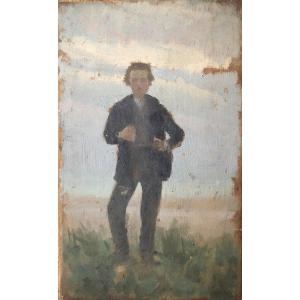 Jules Octave Triquet (1867-1914), Portrait Of A Young Man, Sketch, Oil On Panel