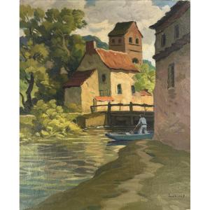 Paul Eschbach (1881-1961), Lively Landscape At Vanne, Environs Of Honfleur In Normandy, Oil