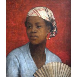 French School, 19th Century, Portrait Of A Young West Indian Woman, Oil On Canvas