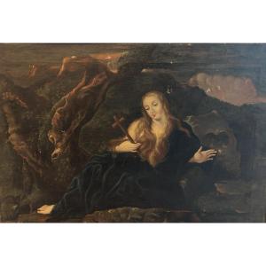 Provençal School? 1740, Mary Magdalene Penitent, Large Oil On Canvas
