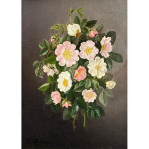 Alfred Charles Siméon (19th Century), Bouquet Of Wild Roses: Wild Roses, Oil On Canvas